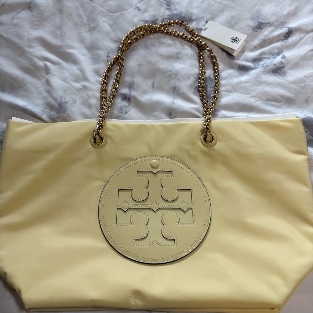 Tory Burch Light Yellow Tote with Gold Chain